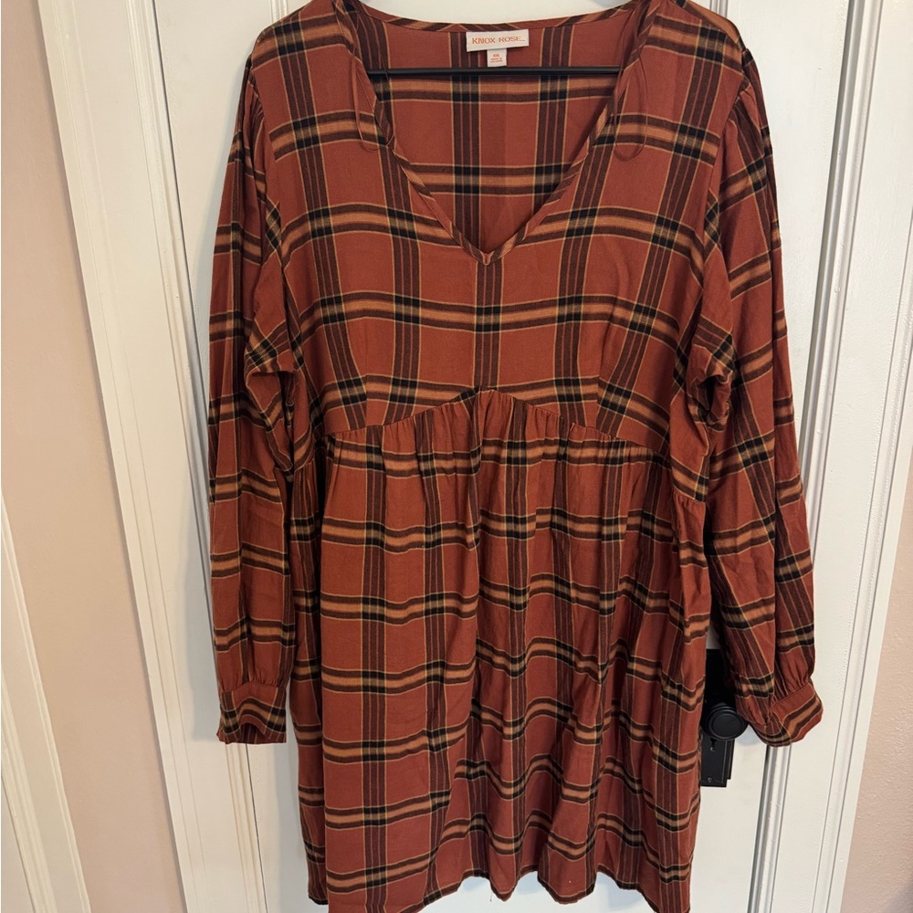 Knox Rose Orange Plaid Long Sleeve Tunic Dress